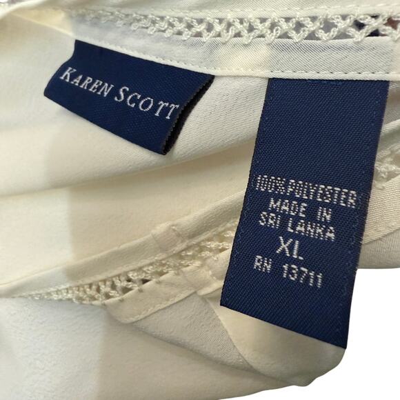 Karen Scott Women's White Tank Top Size XL Camisole cutout Sleeveless blouse - Picture 3 of 6